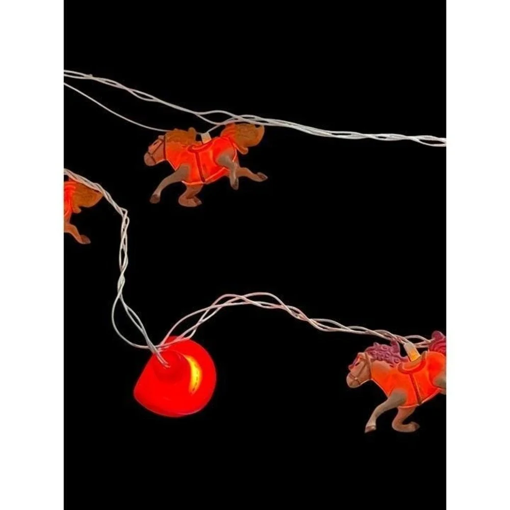 Horse-Themed String Lights With Pink &‎ Orange Accents Vintage